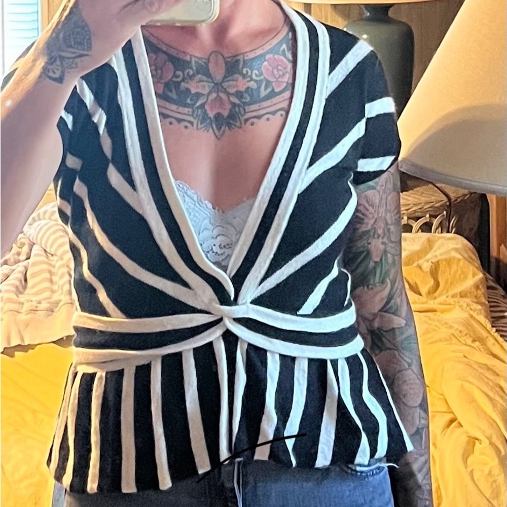 Black and White Striped Women's Sweater